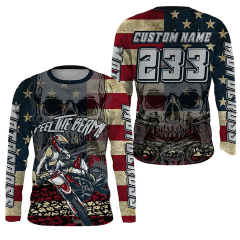 American Flag Custom Skull Motocross Jersey UPF30+ Patriotic Dirt Bike Racing Motorcycle Shirt NMS1237