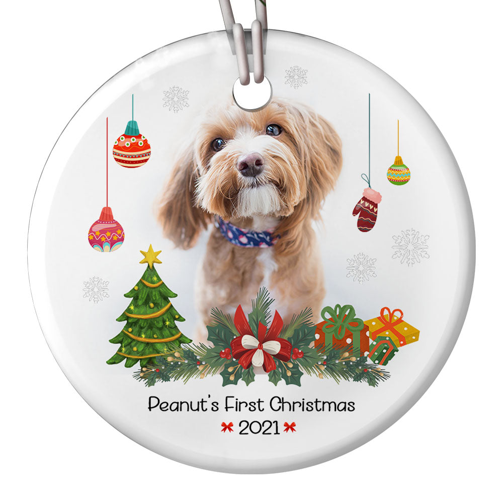 First Christmas Pet Ornament - Custom Dog/Cat Photo Ornament Xmas Decor for Dog Owners, Cat Lovers, Dog Mom, Dog Dad| NOM03