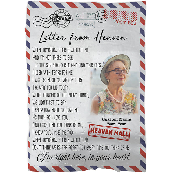 Memorial Blanket - Letter from Heaven Blanket - Personalized Memorial Gift Sympathy Blanket for Loss of Loved One Mother Father Remembrance Fleece Blanket Memory Blanket - JB316