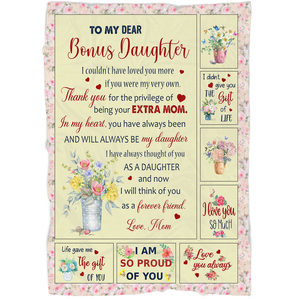 Letter Blanket To My Dear Bonus Daughter From Bonus Mom - Always Be My Daughter Floral Fleece Blanket Gift for Bonus Daughter for Birthday Christmas Thanksgiving - JB249