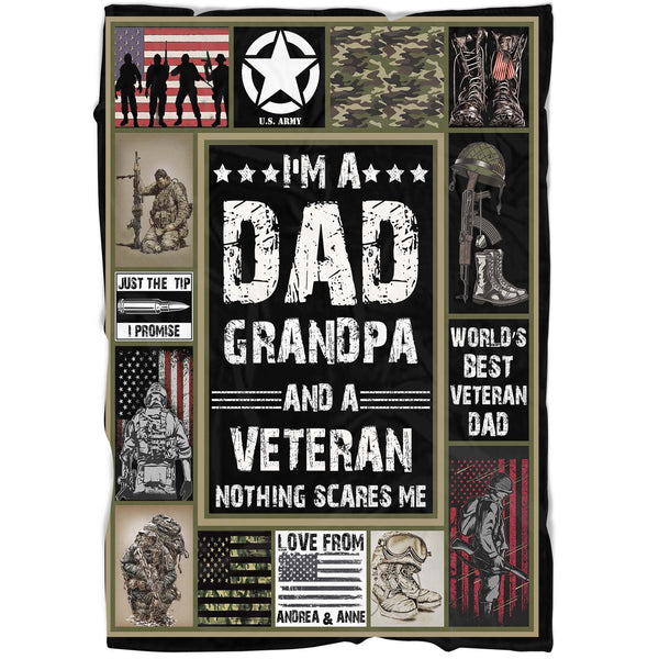 Veteran Dad Blanket| Personalized Blanket for Dad, Grandpa, Veteran| Custom Sentimental Gift for Dad, Grandpa on Birthday Christmas Thanksgiving| JB210