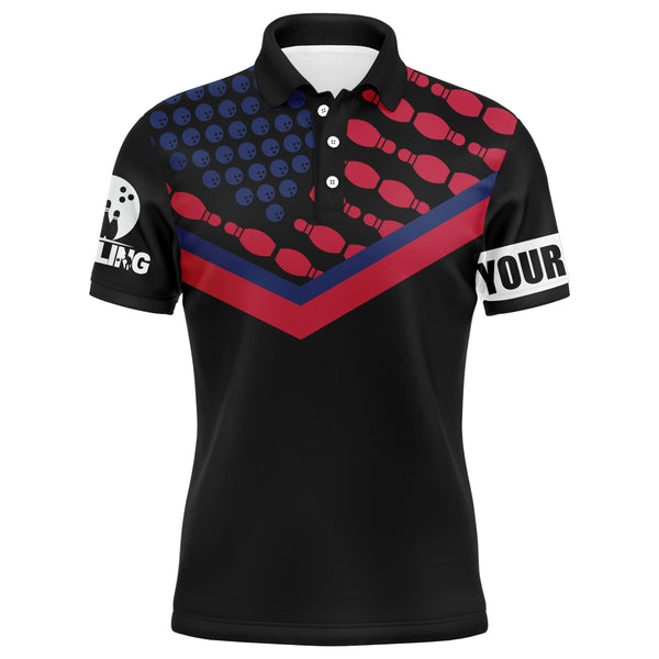 Patriotic Bowling Polo Shirt for Men Bowlers, Personalized American Flag Cool Bowling Jersey NBP32