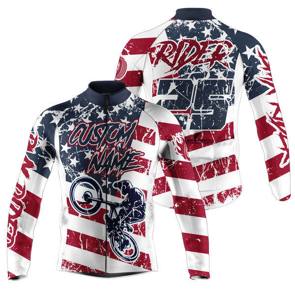 Patriotic BMX cycling jersey Cycle gear with 3 pockets Anti-UV full zip American off-road shirt| SLC76