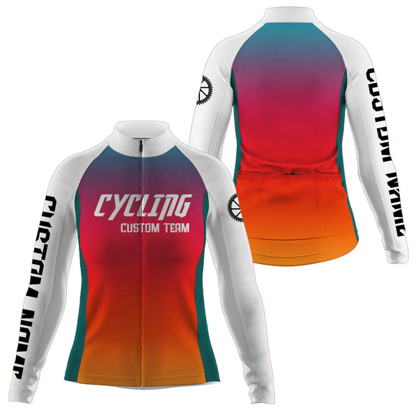 Gradient Orange women cycling jersey with 3 pockets Anti-UV reflective shirt custom Bicycling Gear| SLC126