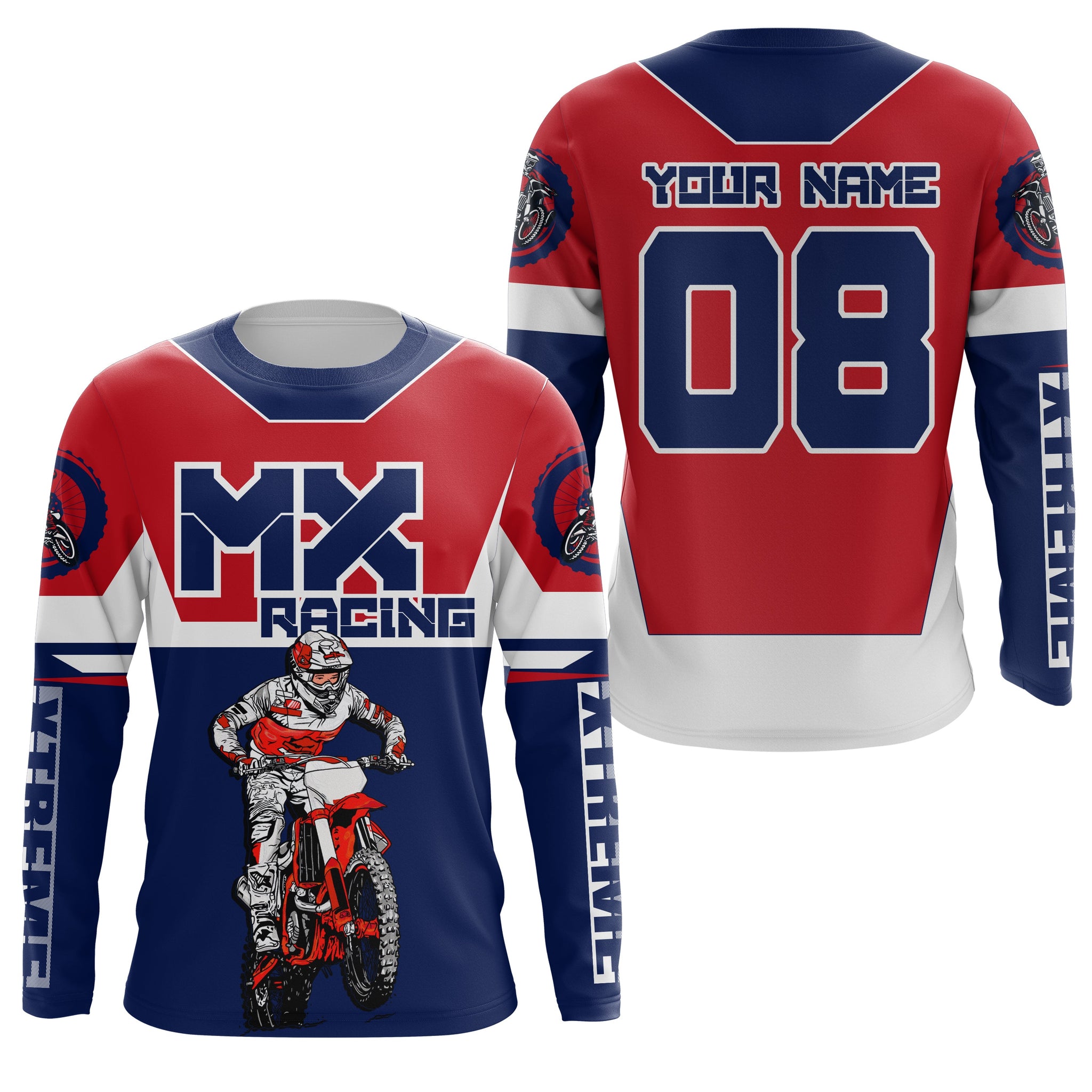 Men women youth dirt bike racing jersey UPF30+ blue red Motocross custom off-road extreme shirt  PDT208