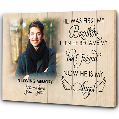 Brother Remembrance| Personalized Memorial Canvas| Now He Is My Angel| Memorial Gift for Loss of Brother| Remembrance Sympathy Gift| Bereavement Condolence Gift| N2352