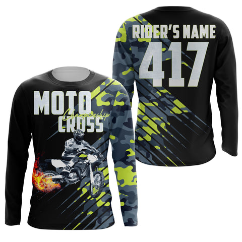 Custom Motocross kid men women UPF30+ jersey for MX camo green dirt bike off-road racing shirt PDT82