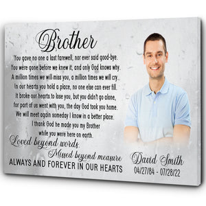 Brother remembrance canvas personalized - Brother in heaven memorial picture frame, Loss of brother CNT19