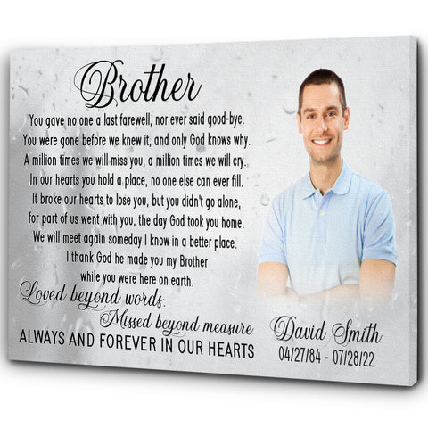 Brother remembrance canvas personalized - Brother in heaven memorial picture frame, Loss of brother CNT19
