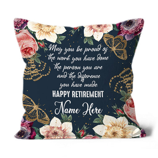 Retirement Pillow for Women| Custom Name - Floral Pillow| Personalized Retirement Gift for Women Mother Nurse Teacher| JPL35