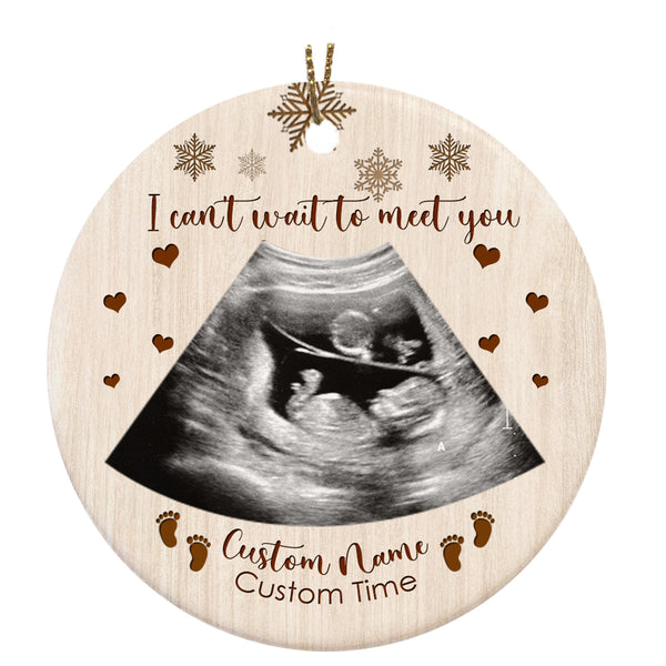 I Can't Wait To Meet You Ornament - Custom Baby Ultrasound Photo Ornament| New Dad Gift Dad To Be Gift from Baby Bump| Baby Reveal Pregnancy Announcement Ornament on Christmas| JOR10