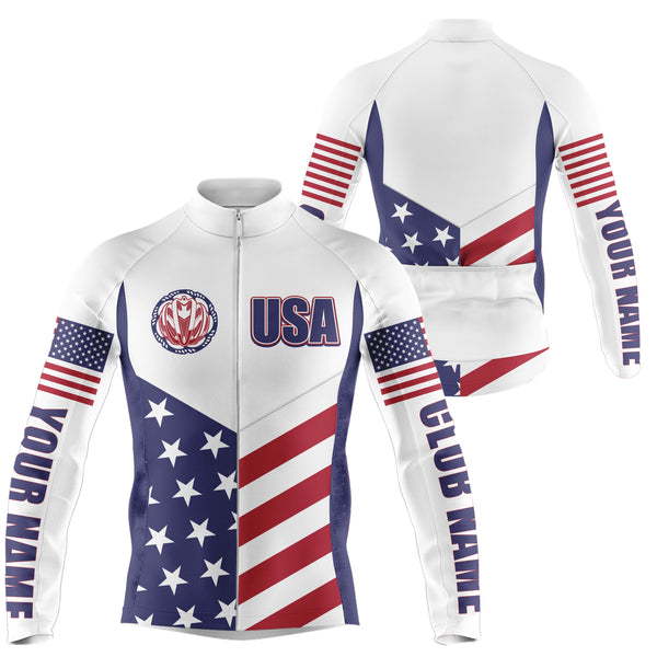 Men Team USA cycling jersey American flag cycle gear with 3 pockets UV full zip MTB BMX shirt| SLC117