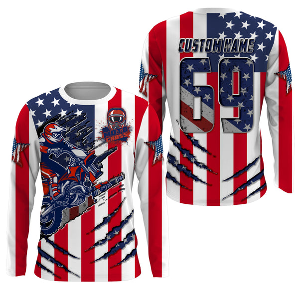 MX jersey for men kid women American flag custom Motocross UPF30+ biker extreme motorcycle shirt PDT30