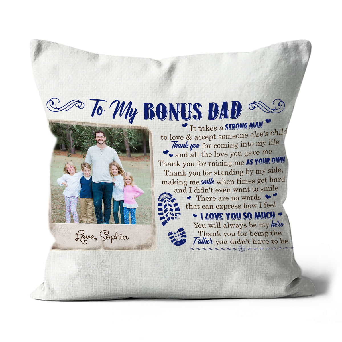 Bonus Dad Personalized Pillow (Insert Included) Father's Day Gift Custom Pillow Stepdad 1-side Print| NPL130