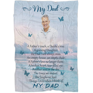 Father Memorial Blanket| Custom Photos| Father Remembrance Throw Blanket for Grieving Daughter, Angel Dad in Heaven| N1730 Myfihu