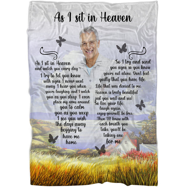 Memorial Blanket - As I Sit in Heaven| Remembrance Fleece Throw for Loss of Loved One| Mother Loss, Father Loss Sympathy Gift| N1184