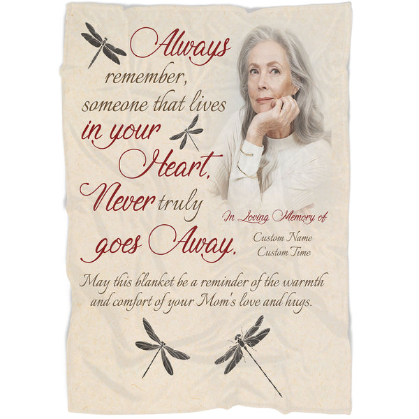 Memorial Blanket for Loss of Mom - Never Truly Goes Away Fleece Blanket Personalized Memorial Gift Sympathy Gift for Loss of Mother Mom in Heaven Mom Remembrance Blanket - JB282