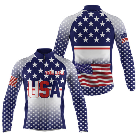 USA men cycling jersey American flag UPF50+ BMX MTB racewear full zipper reflective cycle gear| SLC148