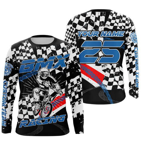 Custom Blue BMX racing jersey UPF30+ racing flag extreme Kid Adult shirt Cycling gear| SLC103