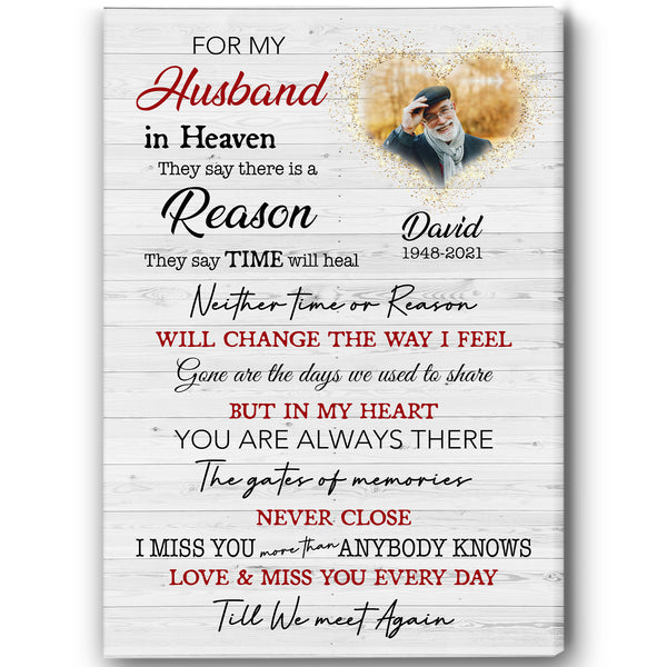 Husband Memorial Canvas - For My Husband in Heaven| Husband Remembrance, Memorial Sympathy Gift for Loss of Husband, In Memory Bereavement| N2434