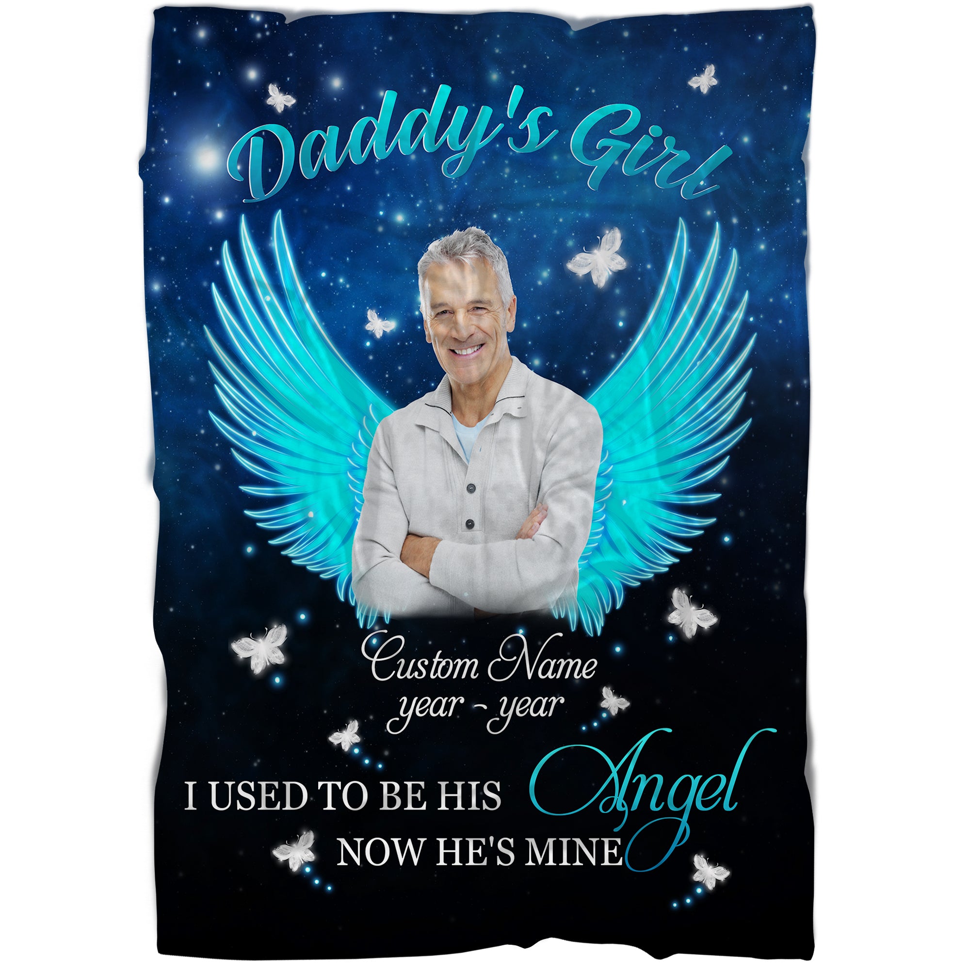 Memorial Blanket| Daddy's Girl - Custom Image Blanket | Angel Dad in Heaven| Meaningful Remembrance Fleece Throw, Deepest Grief Sympathy Gift for Loss of Father for Daughter| T217