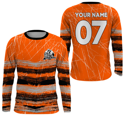 Custom motocross jersey orange tire track dirt bike UPF30+ kids men women motorcycle off-road NMS1032