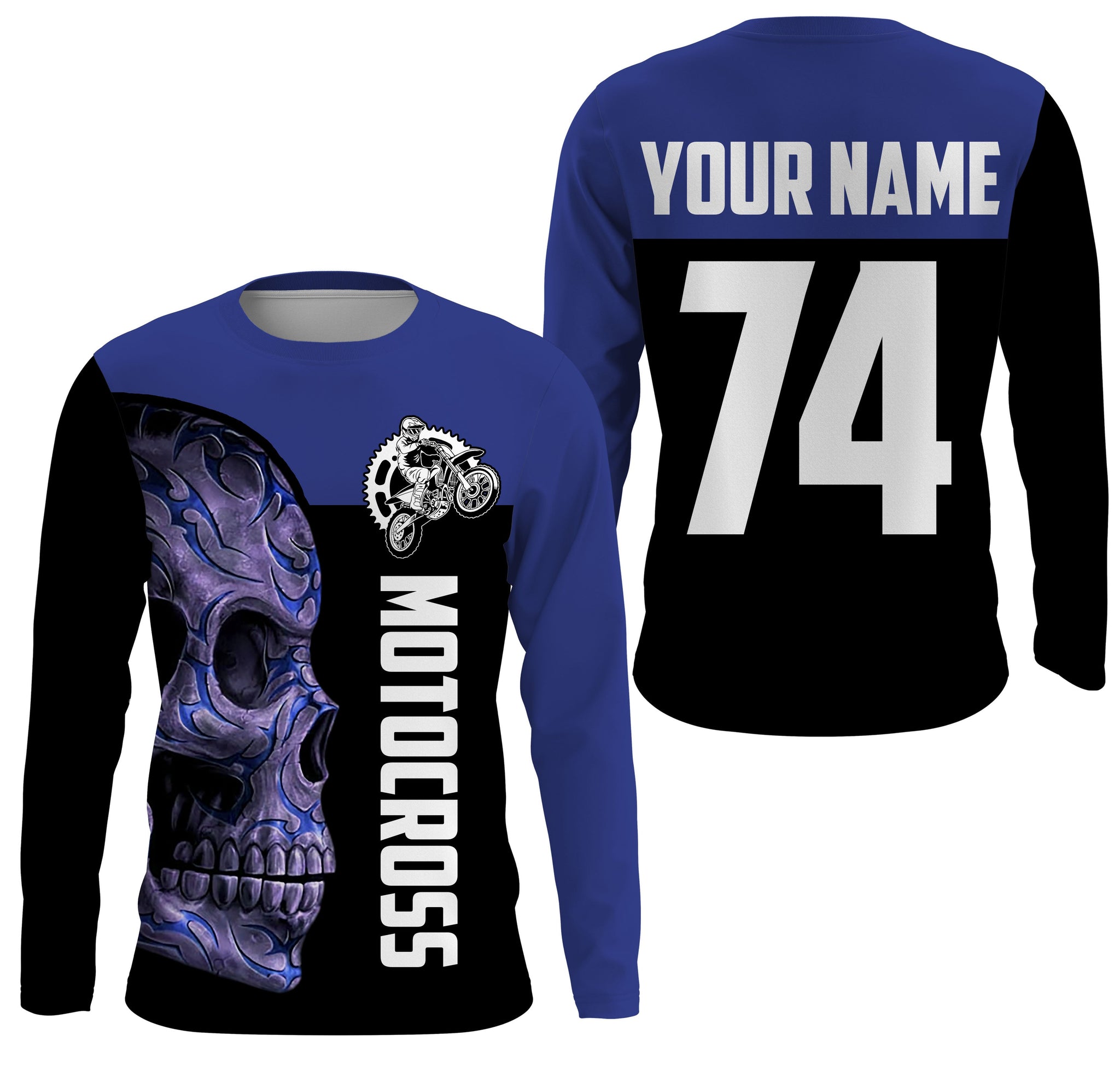 Blue skull motocross jersey personalized UPF30+ motorcycle long sleeves off-road dirt bike racing NMS1061