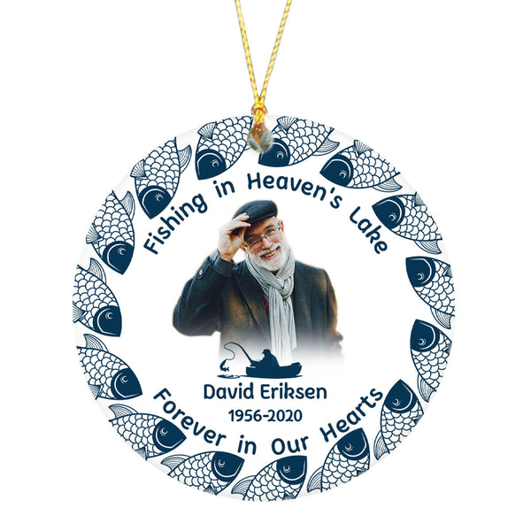Fishing Memorial Ornament - Fishing in Heaven's Lake Personalized Fishing Remembrance Ornament Sympathy Memorial Gift for Loss of Dad Father Husband Grandpa In Memory of Fisherman - JOR63