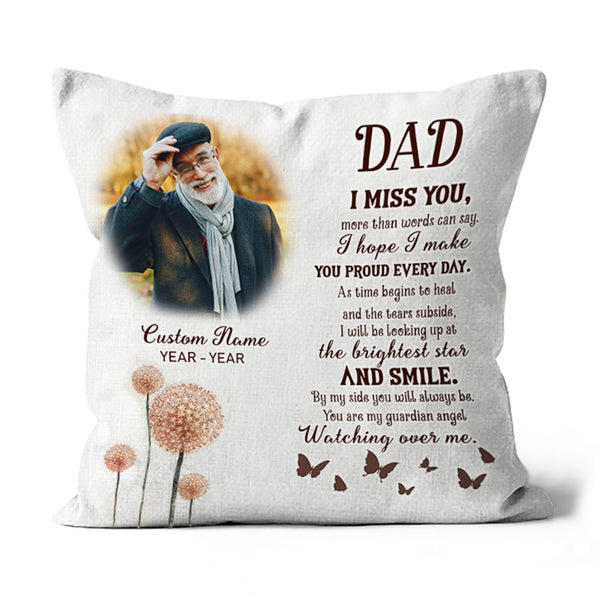 Dad Memorial Pillow Personalized Remembrance for Loss of Father in Heaven Sympathy Gift 1-sided Print| NPL64