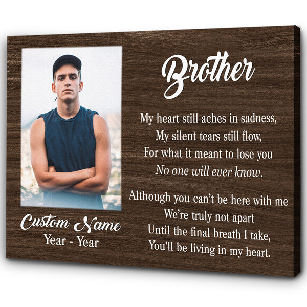 Brother Remembrance Personalized Canvas| Brother Living in My Heart| Brother Memorial Gifts, Sympathy Gifts for Loss of Brother, Bereavement Condolence| N2406