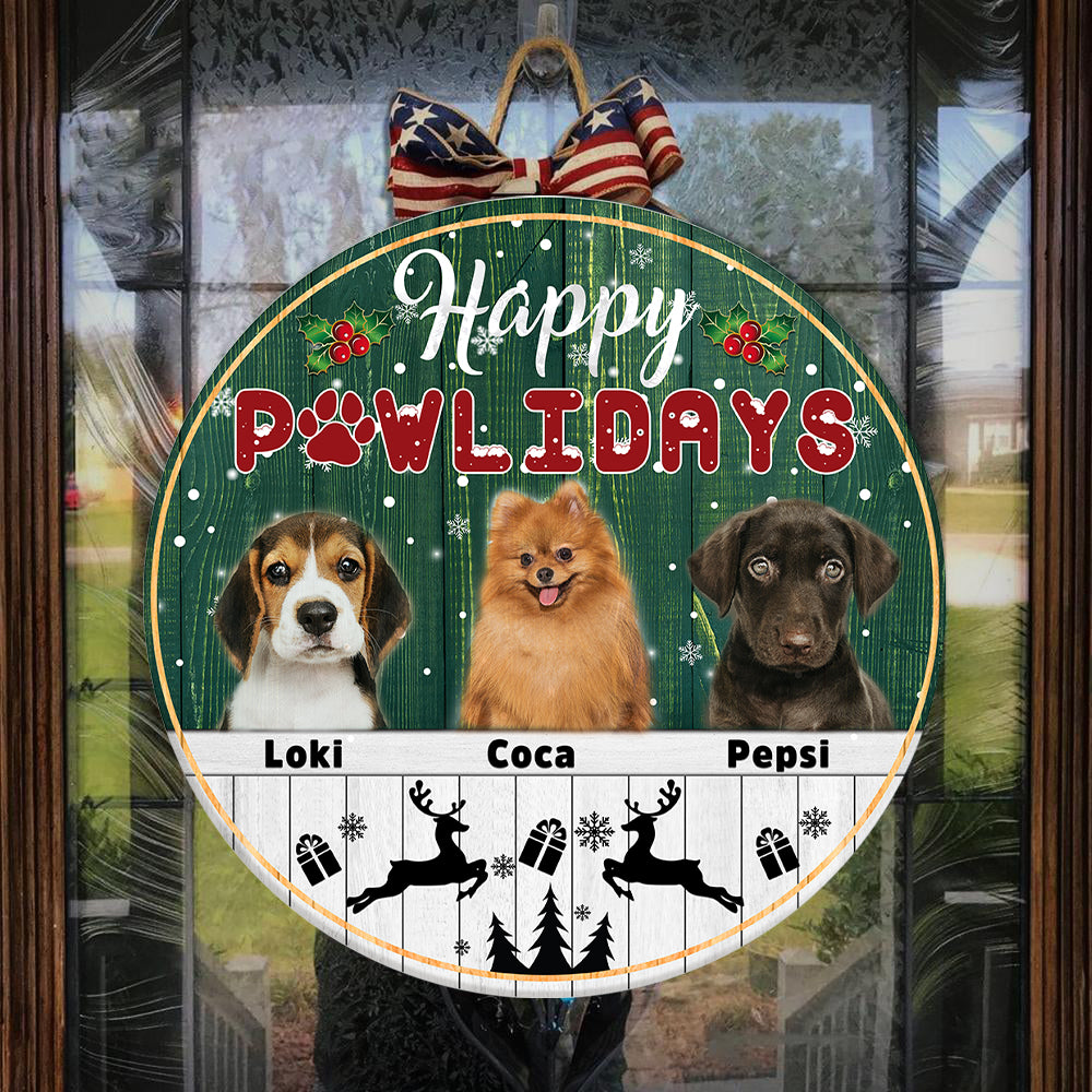 Happy Pawlidays - Custom Dog Welcome Sign, Personalized Christmas Wooden Door Hanger for Dog Owners, X-mas Dog Sign Decor| NDH10