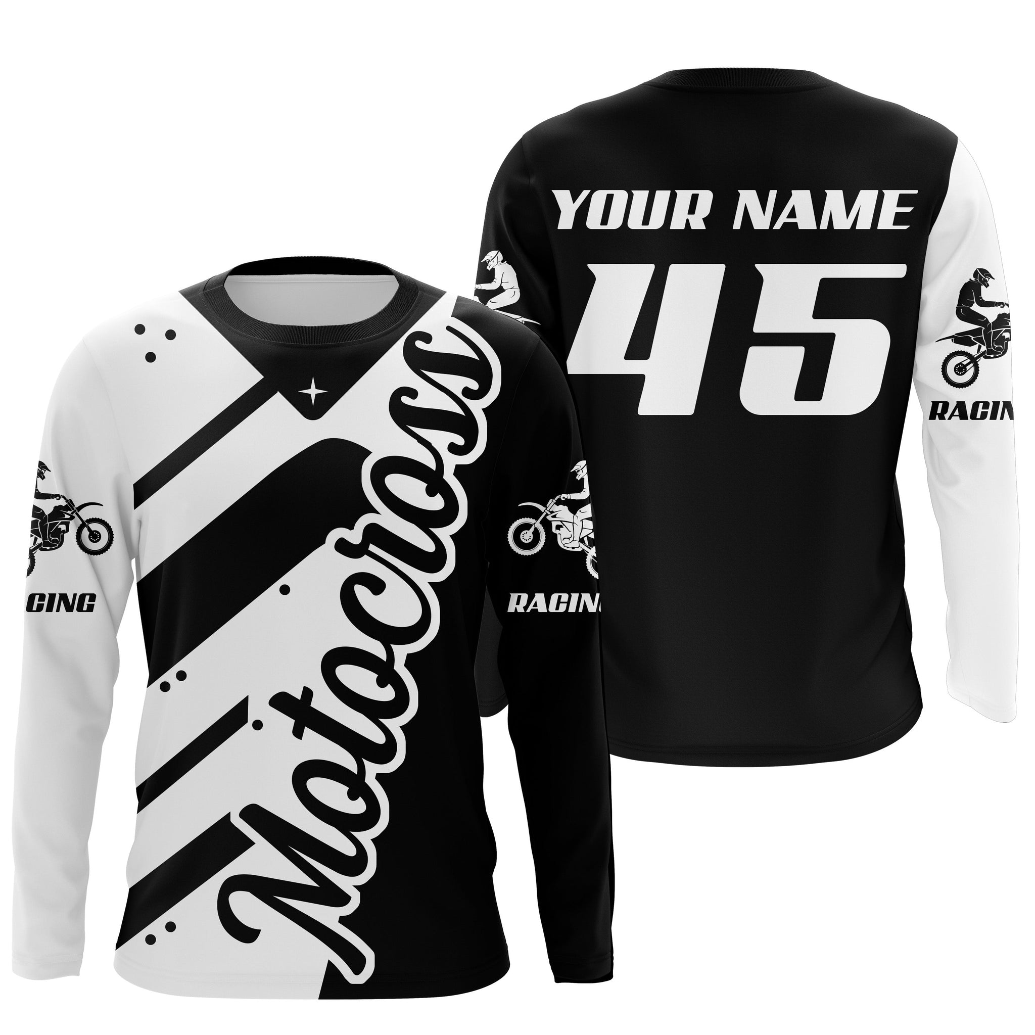 Personalized motocross jersey black white UPF30+ dirt bike racing long sleeves motorcycle bikers NMS1055