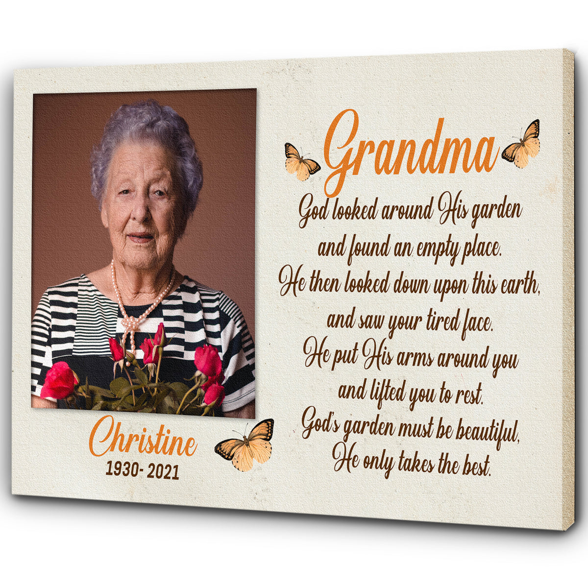Grandma Remembrance - Personalized Memorial Canvas| Angel Grandma in Heaven, Memorial Gift for Loss of Grandmother, In Memory Sympathy Canvas, Bereavement Gift| N2338