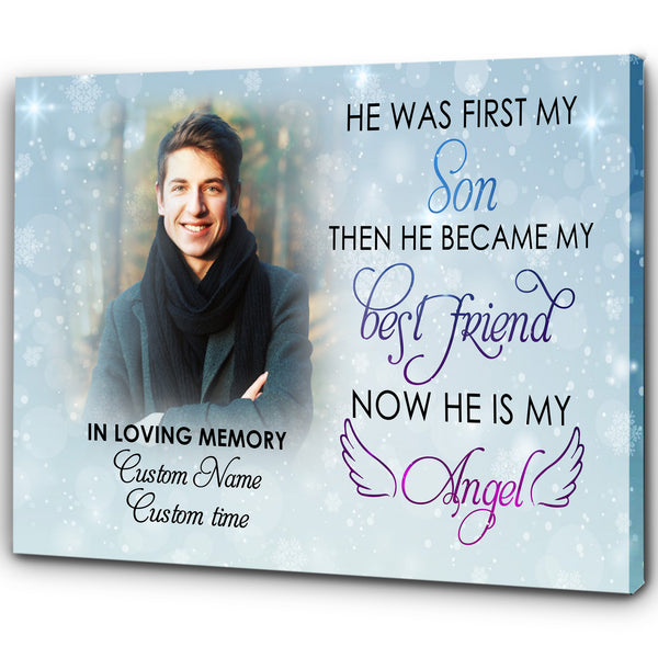 Son Remembrance| Personalized Memorial Canvas| Now He Is My Angel| Memorial Gift for Loss of Son, Loss of a Child| Remembrance Sympathy Gifts| Bereavement Condolence Gifts| N2401