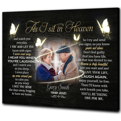 Personalized Memorial Gifts| As I Sit In Heaven Canvas Remembrance Canvas for Loss of Father Mother AP802