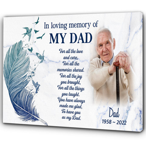 Customized Dad memorial canvas - Bereavement gift for loss of father, memory of Dad angel in heaven CNT06