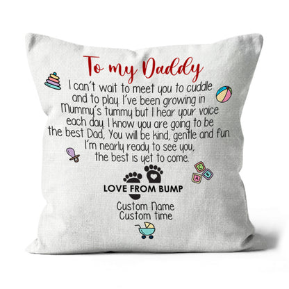 Custom New Dad Pillow| Can't Wait To Meet You| First Father's Day Gift for Husband 1st Time Dad To Be| JPL65