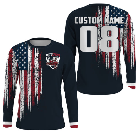 Custom number&name MX dirt bike racing jersey patriotic motocross youth men UV off-road motorcycle PDT168