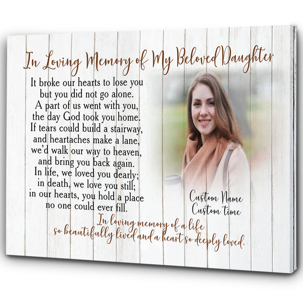 Memorial Canvas for Daughter - Personalized Memorial Gift for Loss of Daughter Remembrance Canvas In Loving Memory of Daughter in Heaven Sympathy Gift for Parents Loss Daughter - JC765