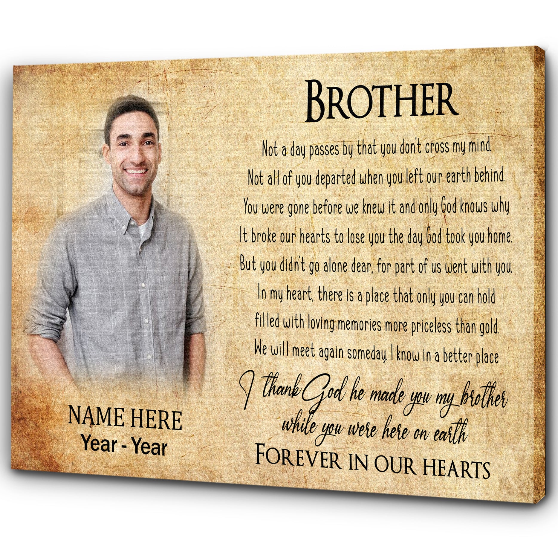 Loss Of Brother Canvas| Personalized Memorial Canvas| Brother Memorial Canvas, Memorial Gift, Brother Remembrance| Sympathy, Bereavement Gift, Brother in Memory| T1104