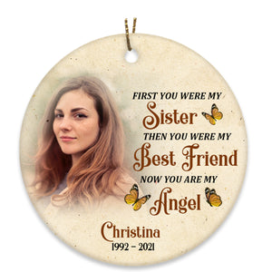 Sister Memorial Ornament - Now My Angel, Christmas in Heaven, Remembrance Home Decor, Memorial Gift for Loss of Sister in Loving Memory| NOM92