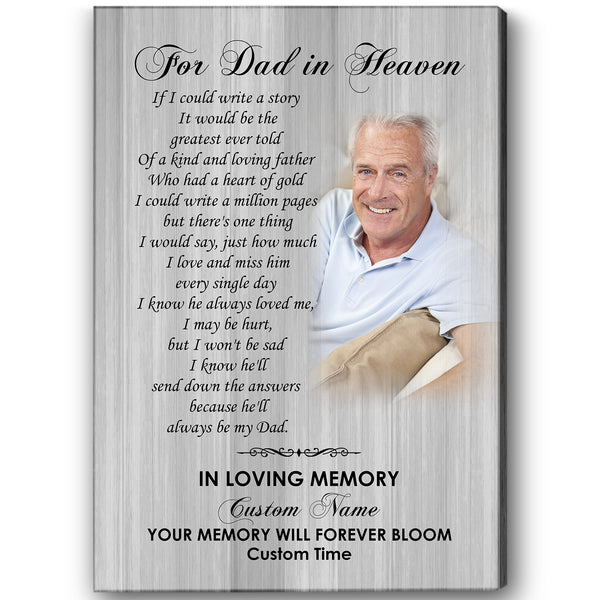 For Dad In Heaven Canvas| Personalized Father Memorial Gift, Sympathy Gift Loss of Dad, In Memory of Dad JC905