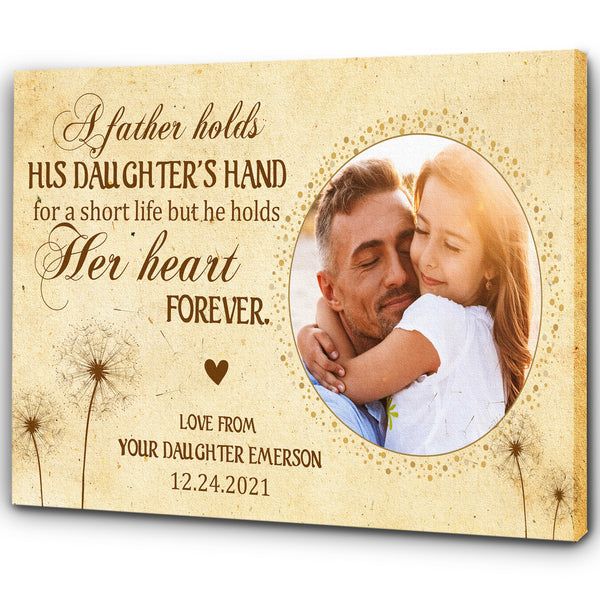 Personalized Dad Canvas| Father & Daughter Together Photo Wall Art| Dad Gift from Daughter for Father on Christmas, Birthday, Thanksgiving| Gift from Daughter for Father's Day| JC721