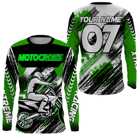 Green custom Motocross jersey uv protective MX shirt for kid men women dirt bike racing racewear PDT294