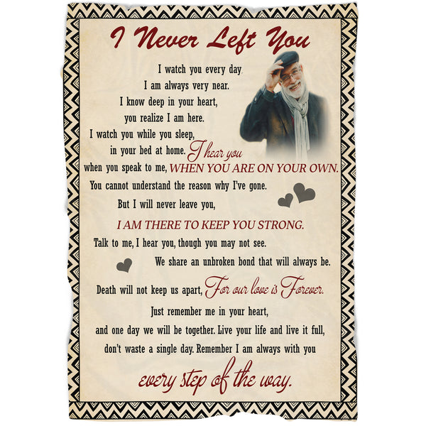 Personalized Memorial Blanket| I Never Left You| Remembrance Blanket, Sympathy Blanket, Memorial Gift for Loss of Father, Mother, Husband in Heaven, In Loving Memory| N2411
