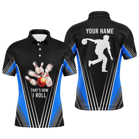 Personalized Men Bowling Polo Shirt That's How I Roll Blue Bowling Track Short Sleeve Men Bowlers NBP04