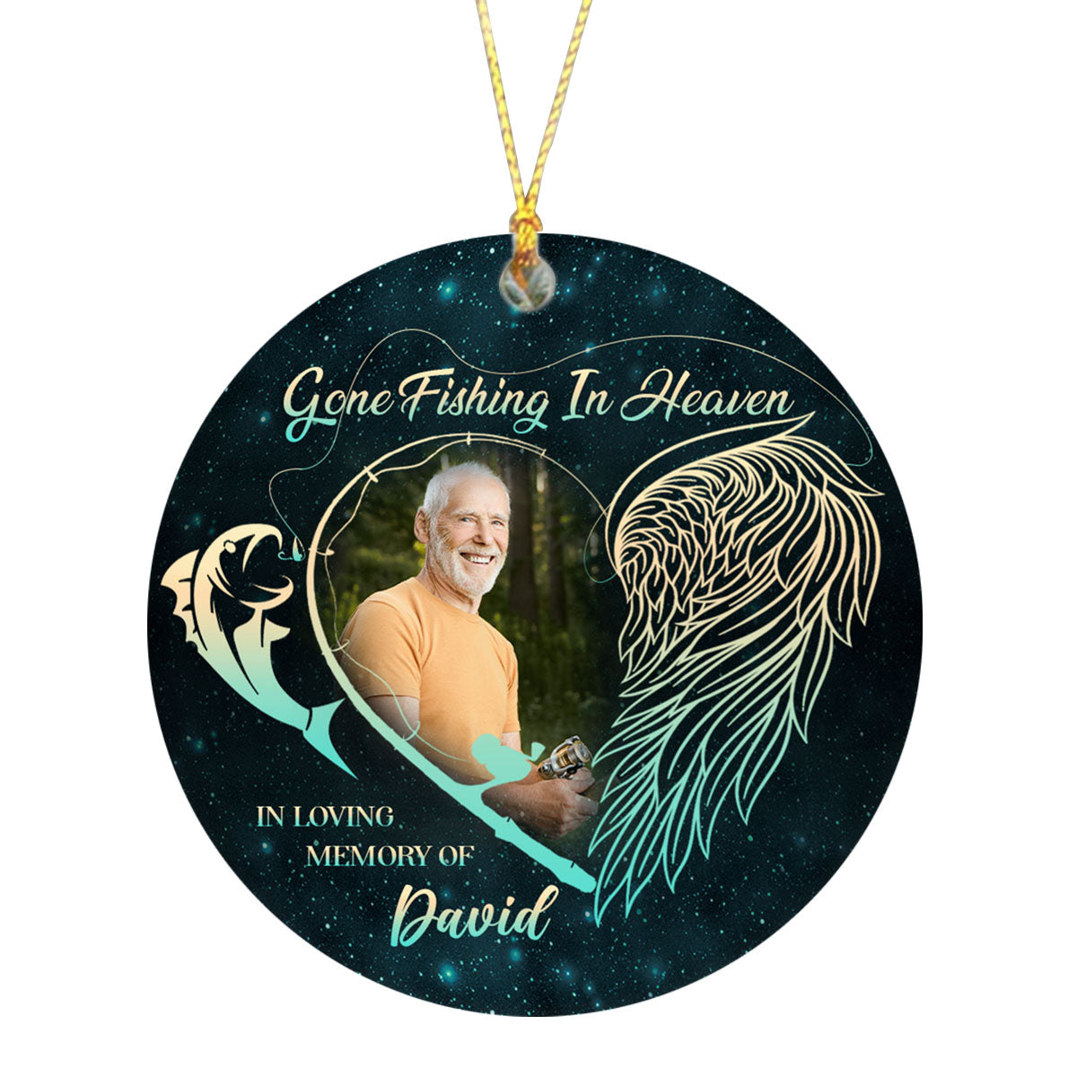 Personalized Memorial Ornament | Gone Fishing in Heaven Ornament - Christmas Sympathy Gift for Loss Dad, Loss Father | Remembrance Ornament | Bereavement Gift AP329