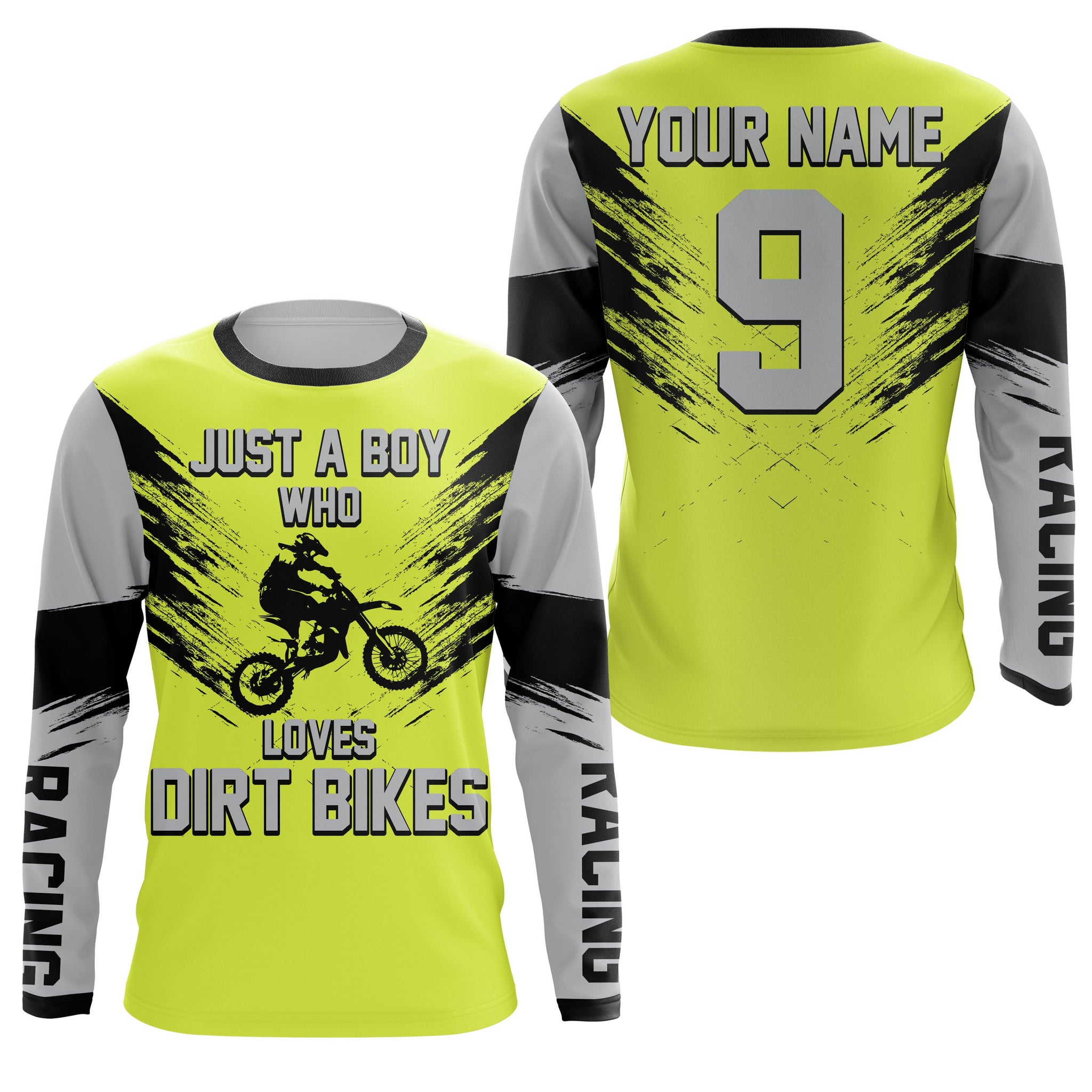 Just A Boy Who Loves Dirt Bikes custom jersey green UPF30+ men boys motocross racewear off-road NMS969