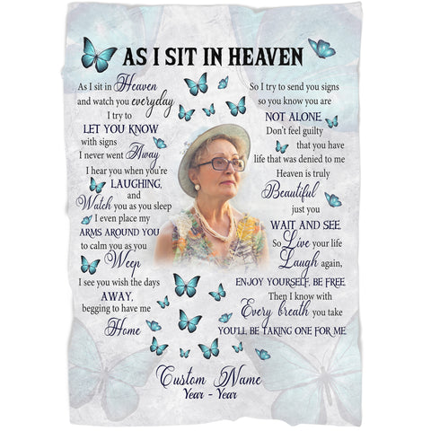 As I Sit in Heaven Personalized Memorial Blanket for Loss of Loved one, Meaningful Sympathy Gift VTQ111