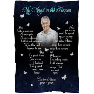 Memorial Blanket | As I Sit in Heaven - Custom Image Blanket | Butterfly Blanket| Meaningful Remembrance Fleece Throw, Deepest Grief Sympathy Gift for Loss of Mother, Father| T235